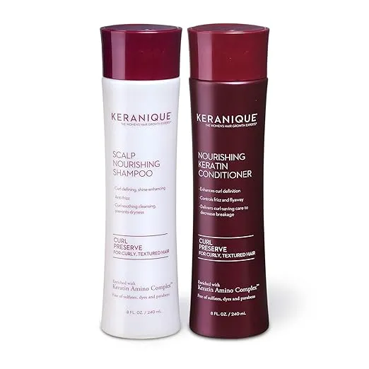 Keranique Keratin Shampoo & Conditioner Set for Curly Thinning Hair 8 fl oz each
