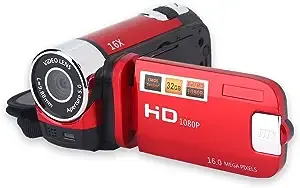 Handheld Video Camcorder FHD 16x Digital Zoom, Tragbar DV Digital Camera with COMS Sensor, Builtin Speaker, 270 ° Rotary Screen, Video Camera for Kids(Red)Handheld Video Camcorder FHD 16x Digital Zoom, Tragbar DV Digital Camera with COMS Sensor, Builtin