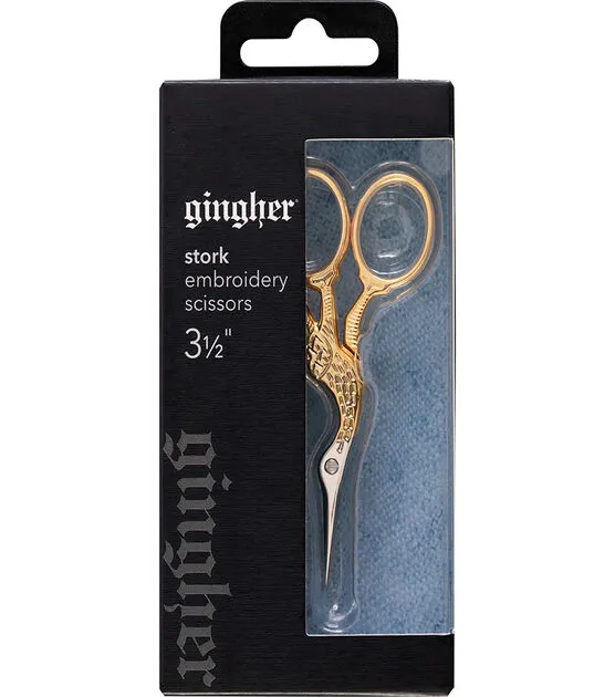 Gingher Stork Embroidery Scissors and Leather Sheath - 3.5" Craft Scissors for Fabric, Thread, and Needlework Yarn Cutting - Gold