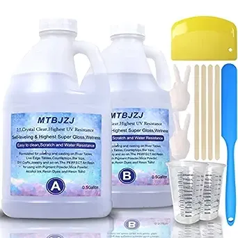 MTBJZJ Epoxy Resin 1 Gallon Kit - Supplies 1:1 Crystal Clear Resin Epoxy and Hardener for Super Gloss Coating | for Bars, Tabletop Art Jewelry Casting Molds DIY