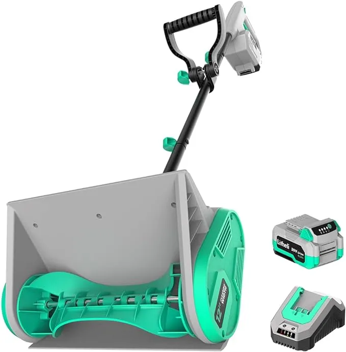 Litheli Cordless Snow Shovel, 20V 12-Inch Battery Powered Snow Thrower, Battery Snow Blower with Auxiliary Handle, with 4.0Ah Li-ion Battery & Charger
