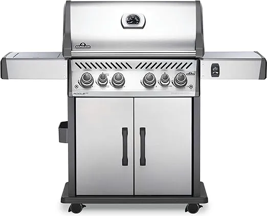 Napoleon Rogue SE 525 BBQ Grill, Stainless Steel, Propane - RSE525RSIBPSS-1 - With Four Main Burners, Infrared Rear And Side Burner, Barbecue Gas Cart, Folding Side Shelves, Instant Failsafe Ignition
