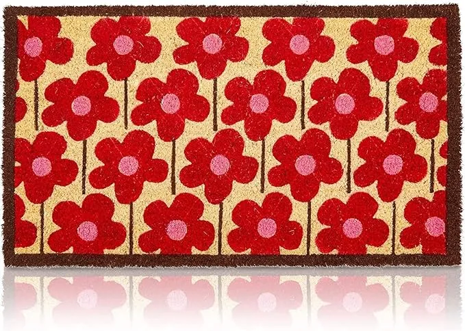 Juvale Natural Coir Floral Spring Door Mat for Front Door Entry, Welcome Non-Slip Rug (30x17 in)