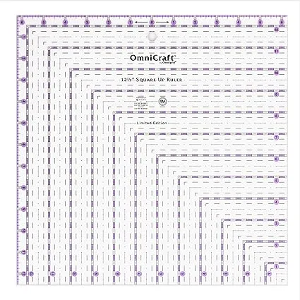 Omnicraft 12.5in Square Quilting Ruler, 16.5" by 16.5", Clear