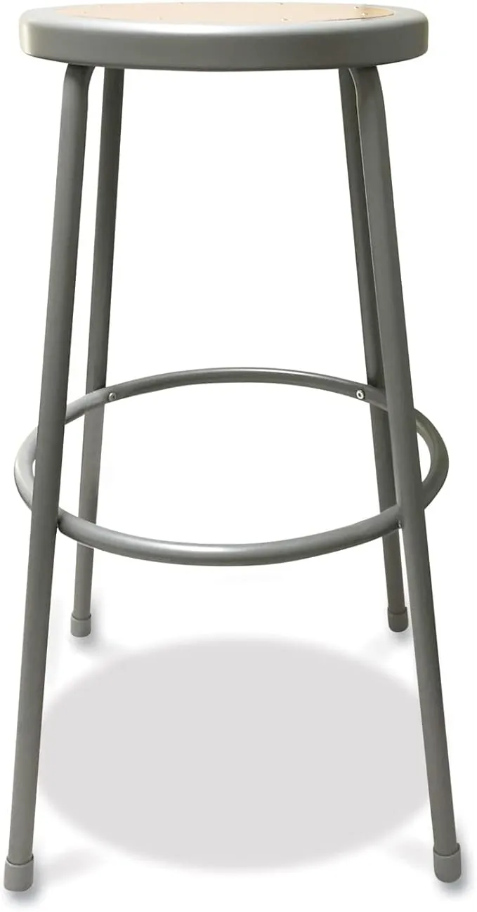 Alera Industrial Metal Shop Stool, Backless, Supports Up to 300 lb, 30" Seat Height, Brown Seat, Gray Base