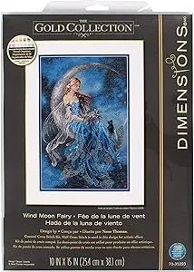 Dimensions 70-35393 Wind Moon Fairy Gold Collection Counted Cross Stitch Kit, 16 Count Grey Aida Cloth, 10'' x 15''
