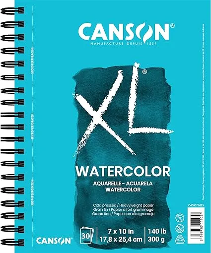 Canson XL Series Watercolor Paper, Wirebound Pad, 7x10 inches, 30 Sheets (140lb/300g) - Artist Paper for Adults and Students - Watercolors, Mixed Media, Markers and Art Journaling