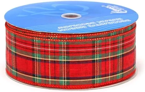 Berwick 2.5" Wide Clarkston Wired Edge Ribbon for Crafts and Decoration, 50-Yard Spool, Red, Green, and Gold