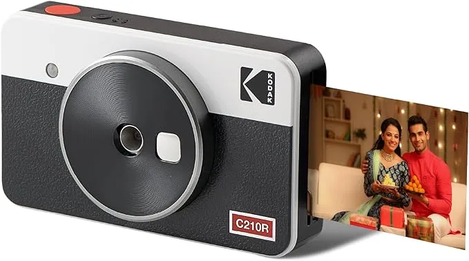 KODAK Mini Shot 2 Retro 4PASS 2-in-1 Instant Camera and Photo Printer (2.1x3.4 inches) + 8 Sheets, White