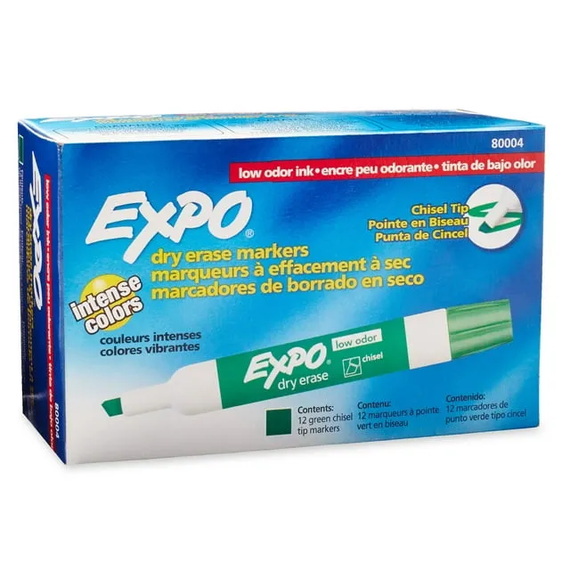 Expo Low Odor Dry Erase Marker Chisel Tip Green Dozen