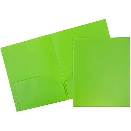 Jam Paper Plastic 2 Pocket School Pop Folders - Lime Green - 6/Pack