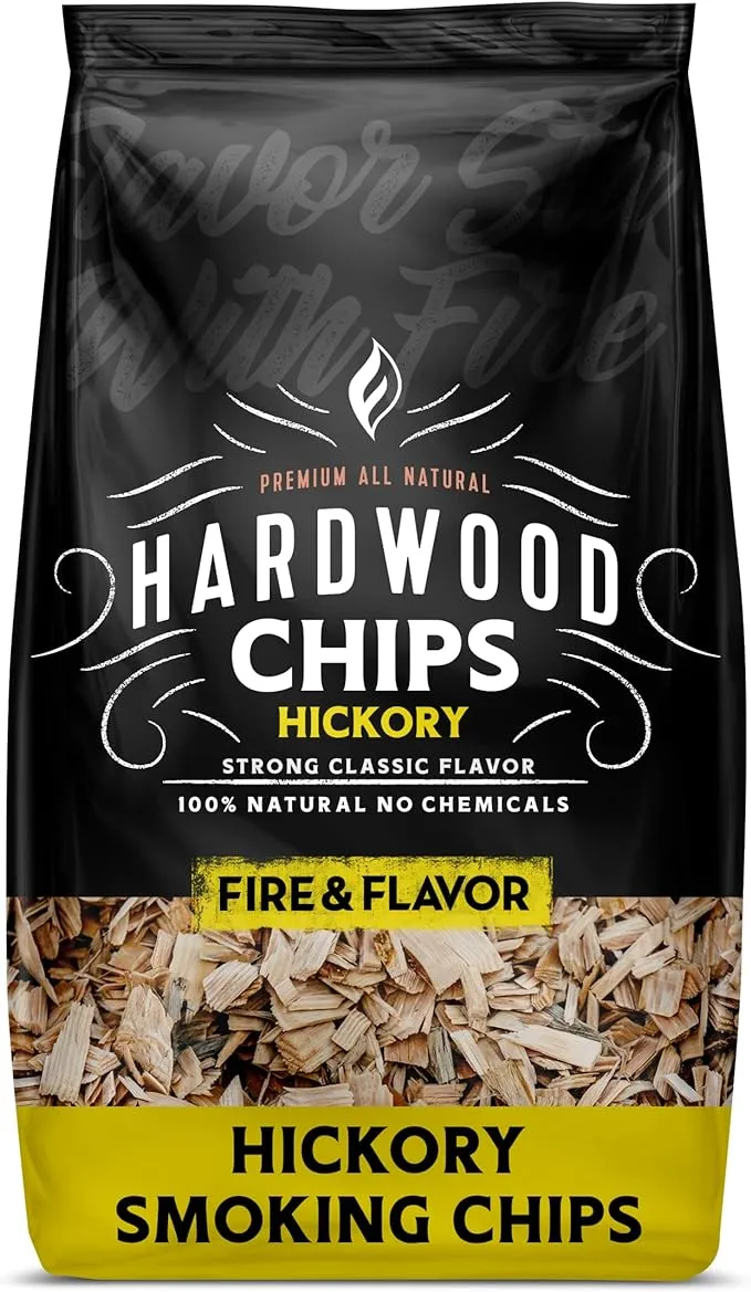 Fire & Flavor Premium All Natural Wood Chips for Smoker - Wood Chips for Smoking - Smoker Wood Chips - Smoker Accessories Gifts for Men and Women - Hickory - 2lbs