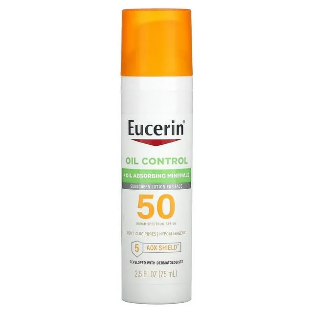 Eucerin Sun Age Defense SPF 50 Face Sunscreen Lotion with Hyaluronic Acid, Facial Sunscreen with 5 Antioxidants, 2.5 Fl Oz Bottle (Color: White)
