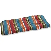 Pillow Perfect Stripe Indoor/Outdoor Sofa Setee Swing Cushion, Tufted, Weather, and Fade Resistant, 19" x 44", Red/Brown Westport, 1 Count