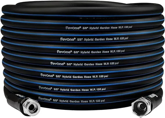 Fevone Garden Hose 100 ft, Flexible and Lightweight - Kink Free, Easy to Coil, 3/4" Solid Aluminum Fittings - No Leak, 5/8" ID, Heavy Duty Water Hose, Hybrid Polymer Garden Hose