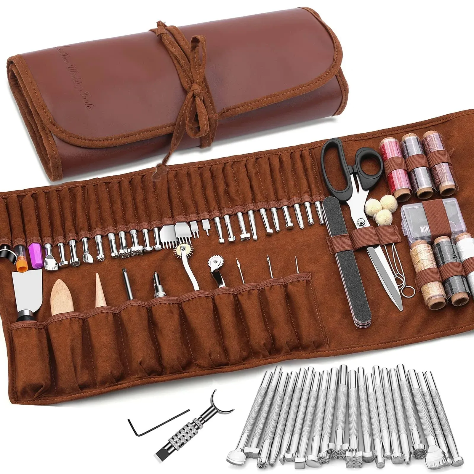 Outils d'artisanat du cuir, kit d'outils de travail du cuir avec sac de rangement ...