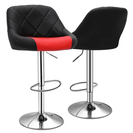 Magshion Model Bar Stools Chair Dining Counter Bar Pub Set of 2 Faux Leather Red Black