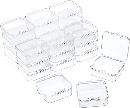 24 Packs Small Clear Plastic Beads Storage Containers Box with Hinged Lid