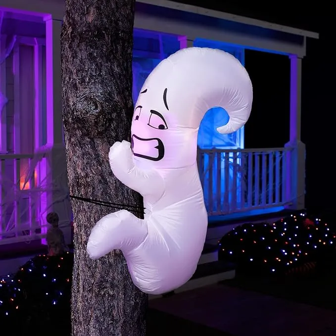 Joiedomi 4 FT Halloween Inflatables Ghost Outdoor Decorations, Blow Up Halloween Yard Decorations Hugging Tree, Halloween Ghost Decor Outdoor with LEDs for Halloween Decor, Cute Halloween Decorations