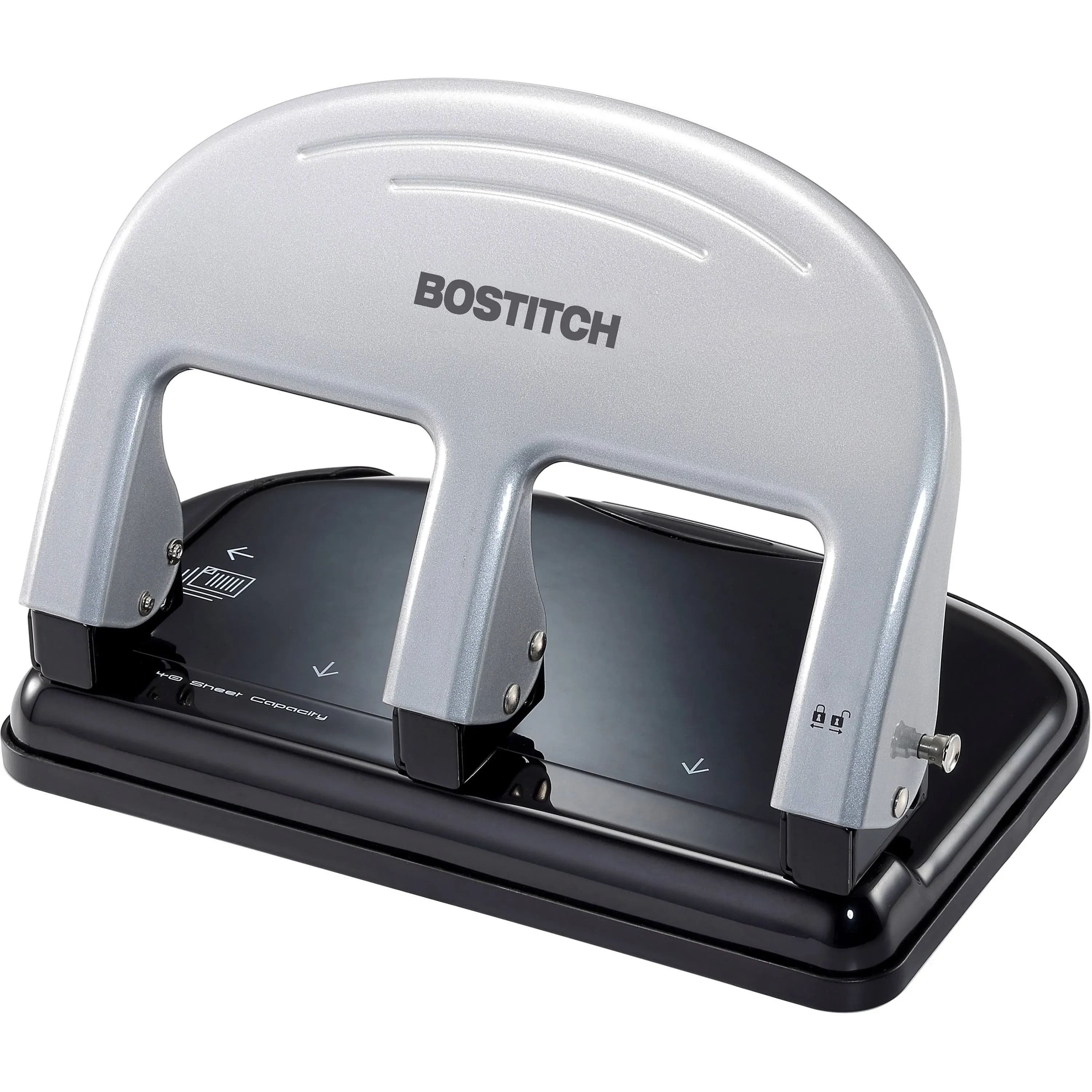 EZ Squeeze Three-Hole Punch, 40-Sheet Capacity, Black-Silver