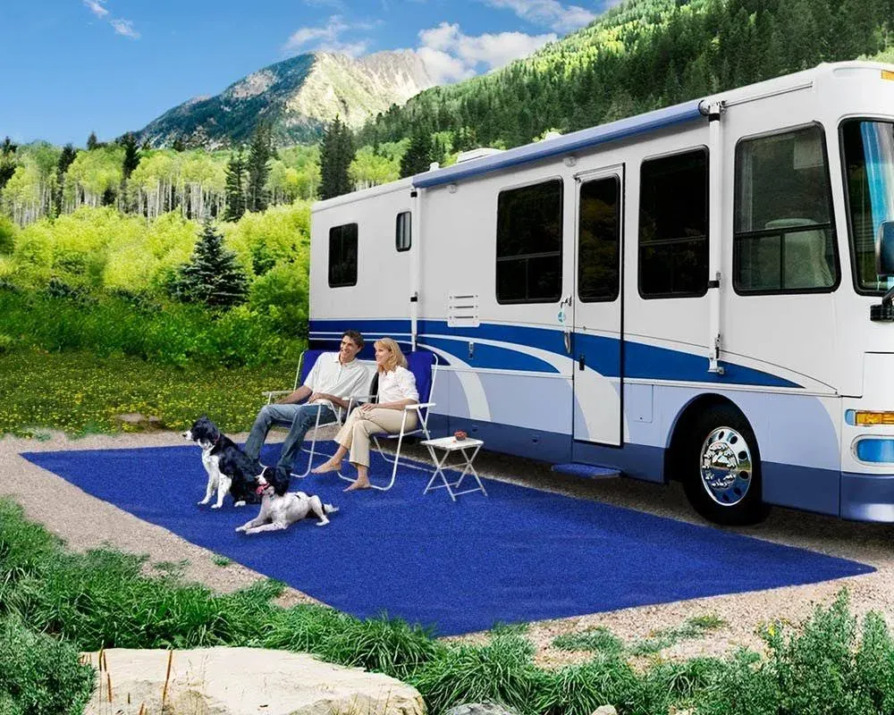 Prest-o-fit 2-1081 9'W x 6'L Imperial Blue Patio Rug