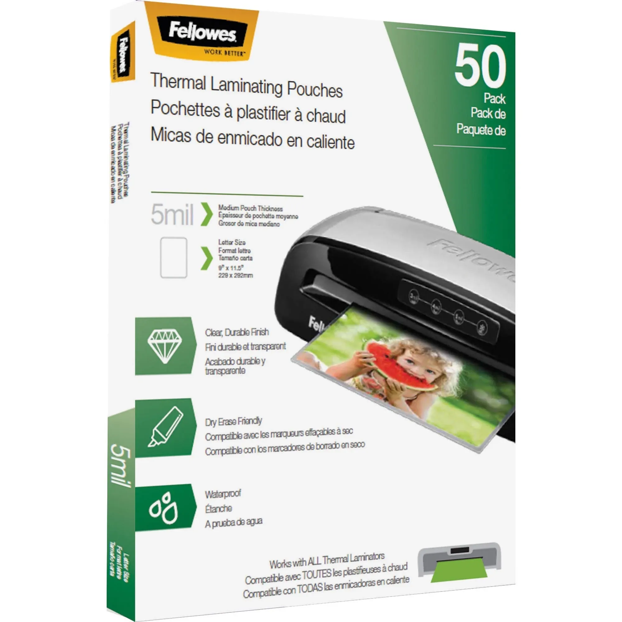 Fellowes Thermal Laminating Pouches, Letter, 5 mil, 50/Pack