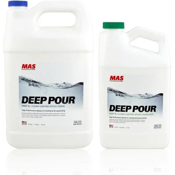 MAS Epoxies Deep Pour Epoxy Resin Kit - Crystal Clear, Slow Curing Epoxy Resin for Casting, River Tables, Encapsulating, Live Edge Slabs, Molds, Filling Voids, Cracks (1.3 Quart)
