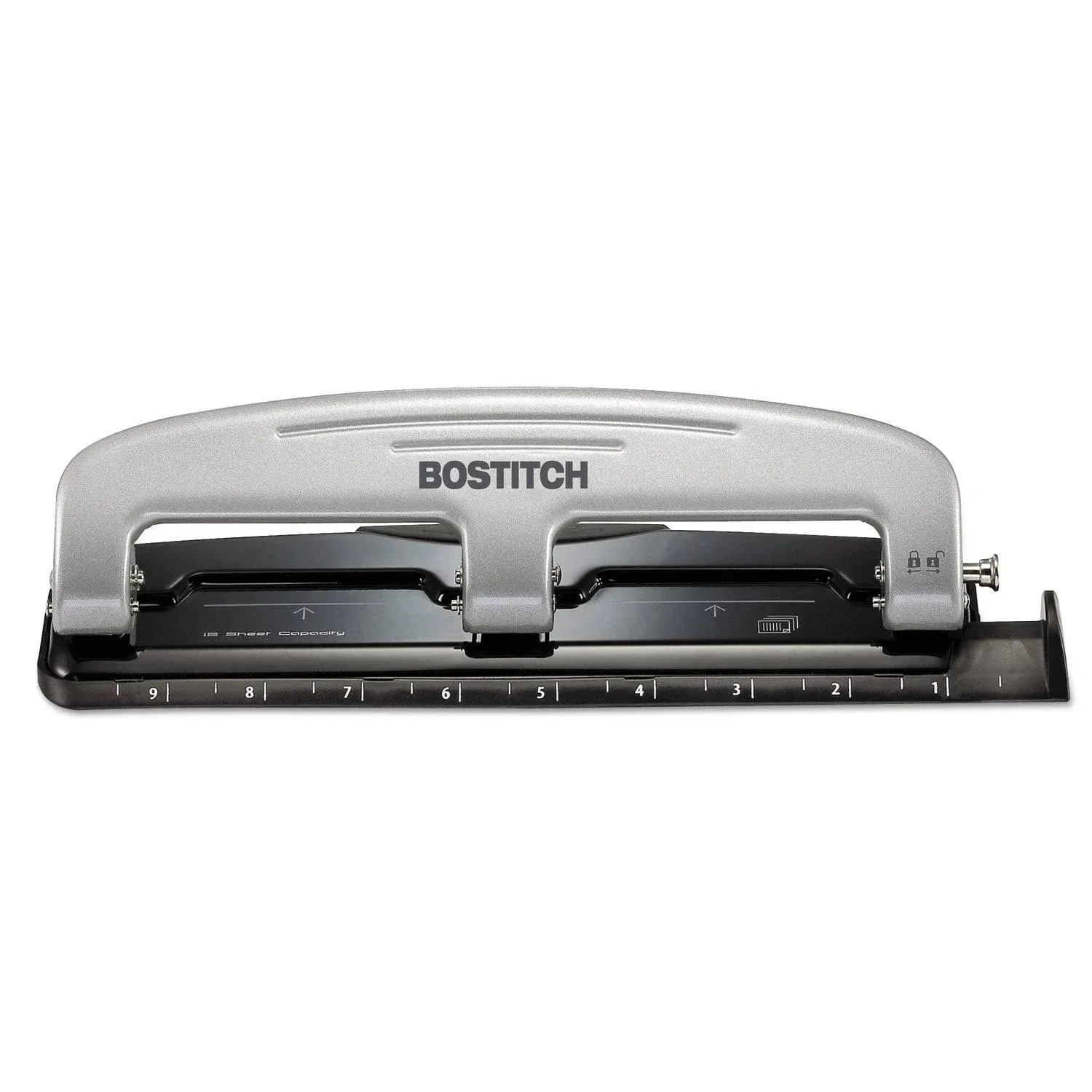 EZ Squeeze Three-Hole Punch, 12-Sheet Capacity, Black-Silver