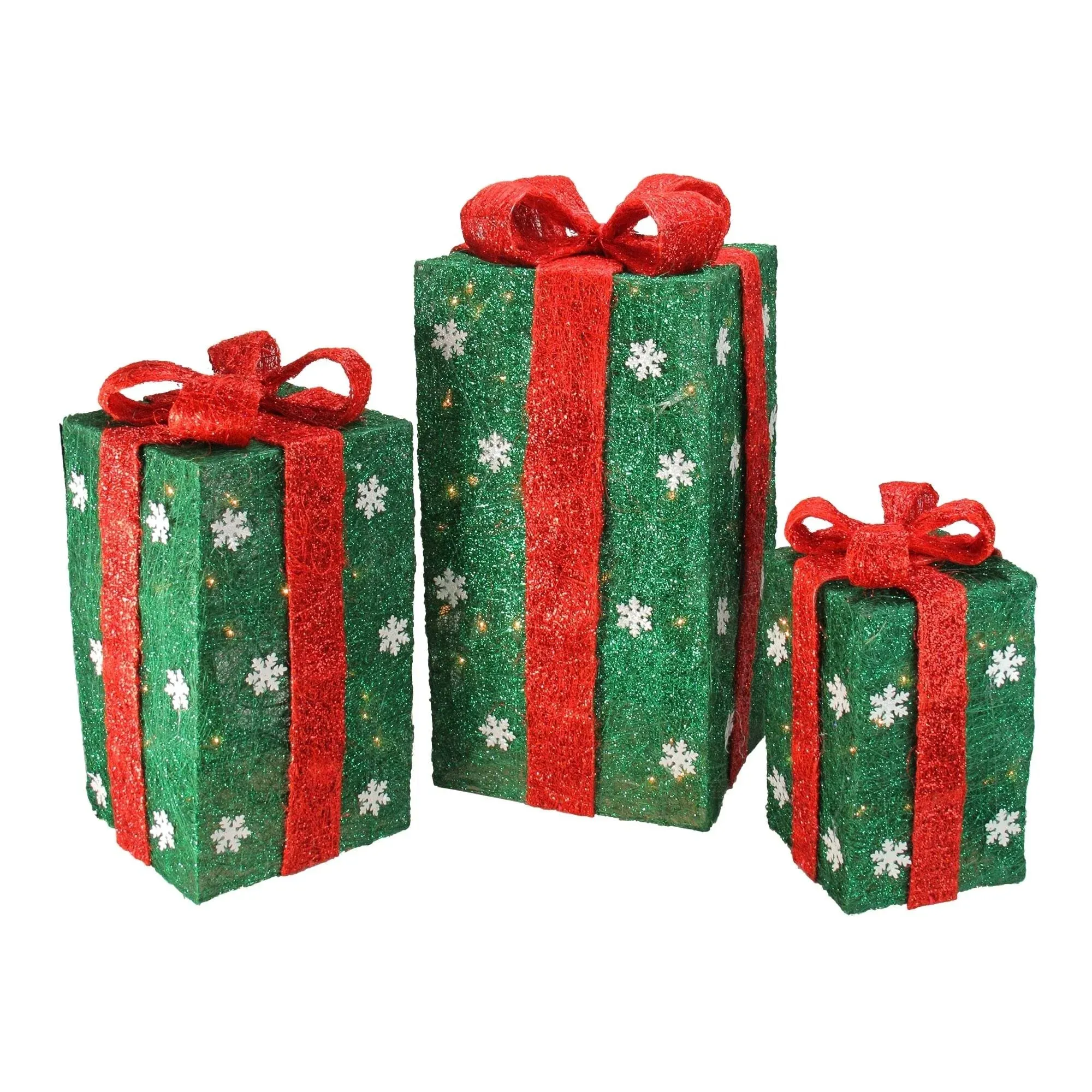 Northlight - Set of 3 Red Pre-Lit Glittering Gift Boxes Christmas Outdoor Decor