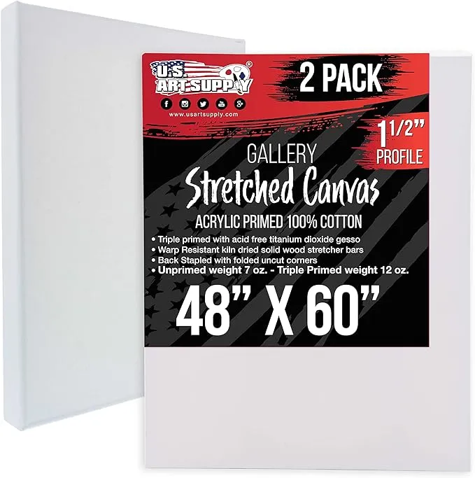 U.S. Art Supply 48 x 60 Inch Gallery Depth 1-1/2" Profile Stretched Canvas