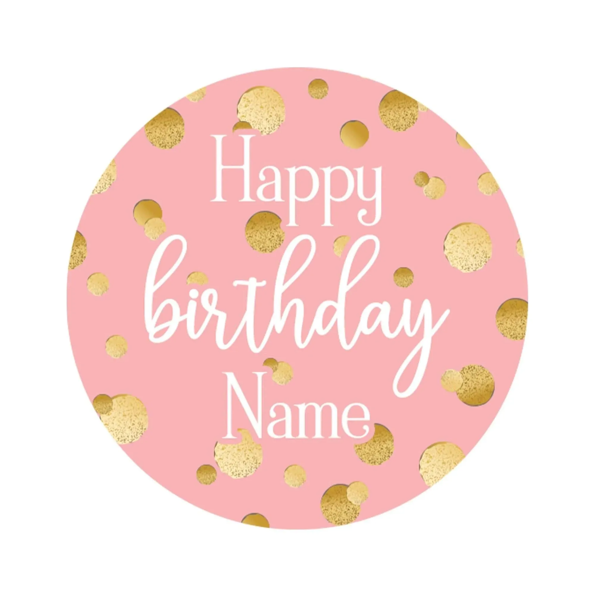 Personalized Birthday: Gold Confetti Pink - Circle Favor Stickers - 40 Stickers