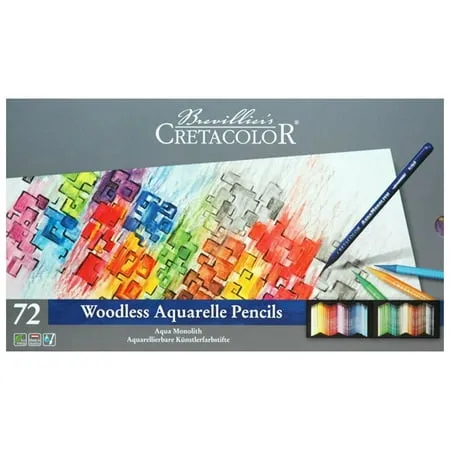 Cretacolor Aqua Monolith Woodless Watercolor Pencil Sets, 72-Color Set, Multi