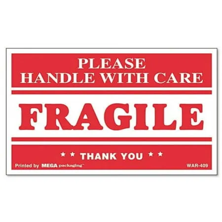 Universal Fragile Handle with Care Self-Adhesive Shipping Labels 5x3 Red 500Ct