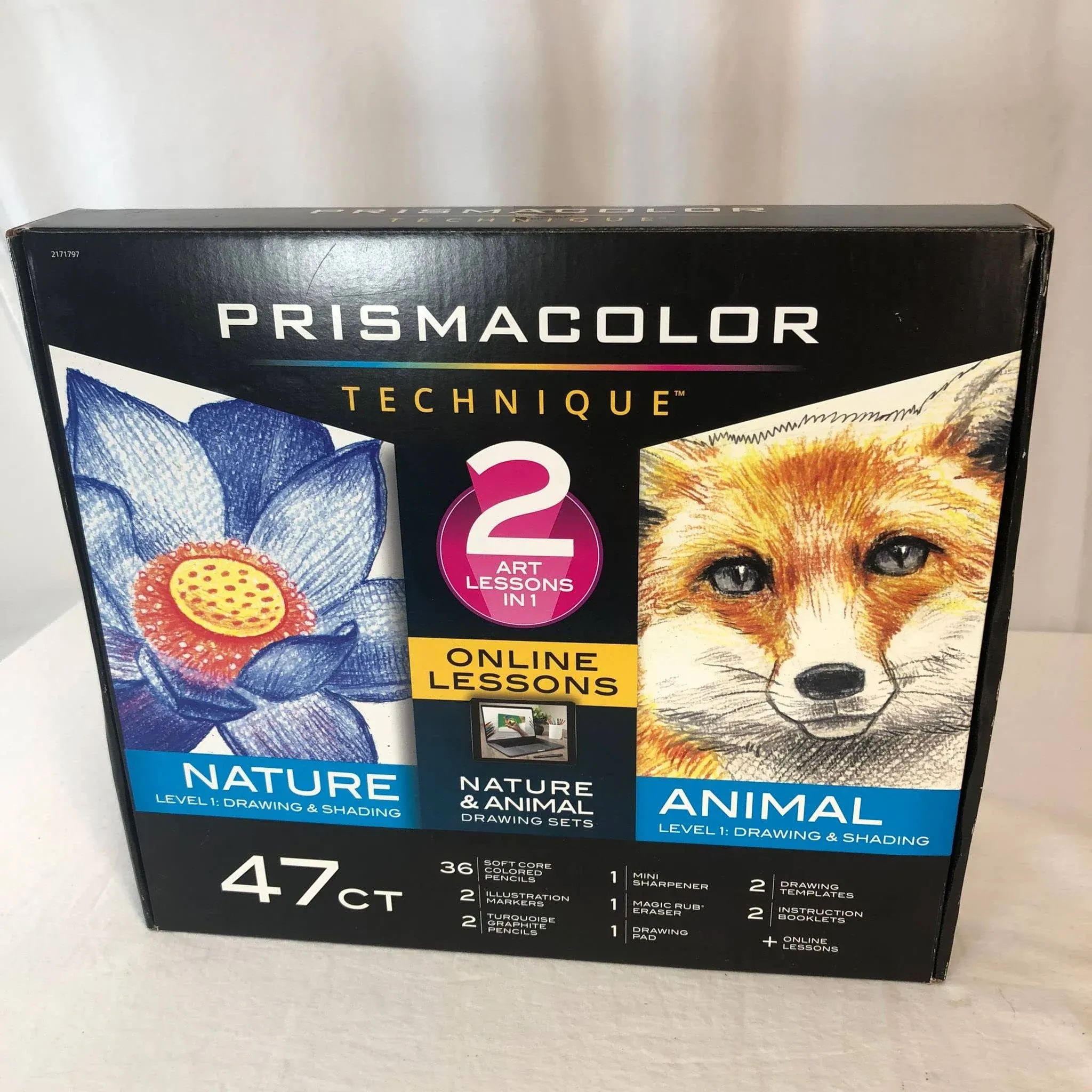 Prismacolor Technique, Art Supplies and Digital Art Lessons, Animal & Nature Drawing Set, Level 1, Learn to Draw with Colored Pencils, Graphite Pencils, and More, Fox & Flower Drawing, 47 Count Bundle
