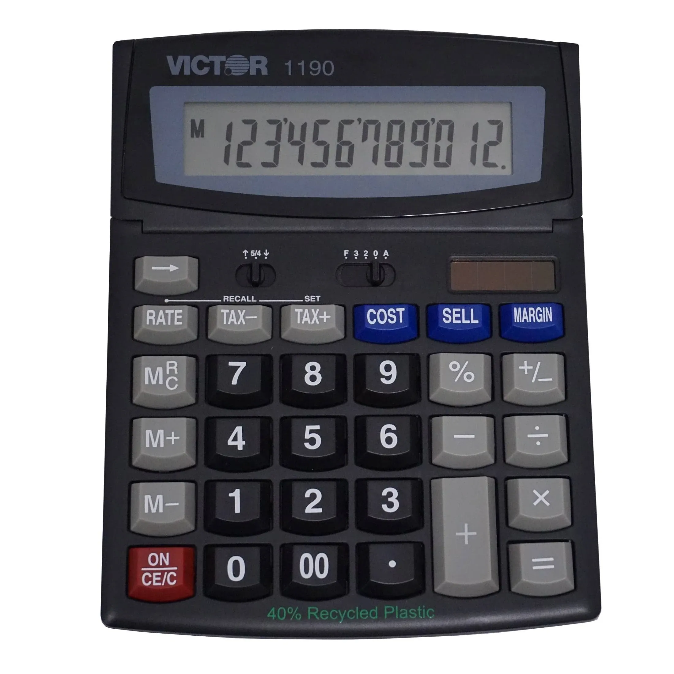 Victor® 12-Digit Desktop Calculator, 1190, W/Cost/Margin, 6" X 7-3/4" X 1-1/4", Black