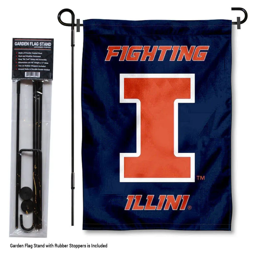 Illinois Fighting Illini Garden Flag and Yard Stand Included