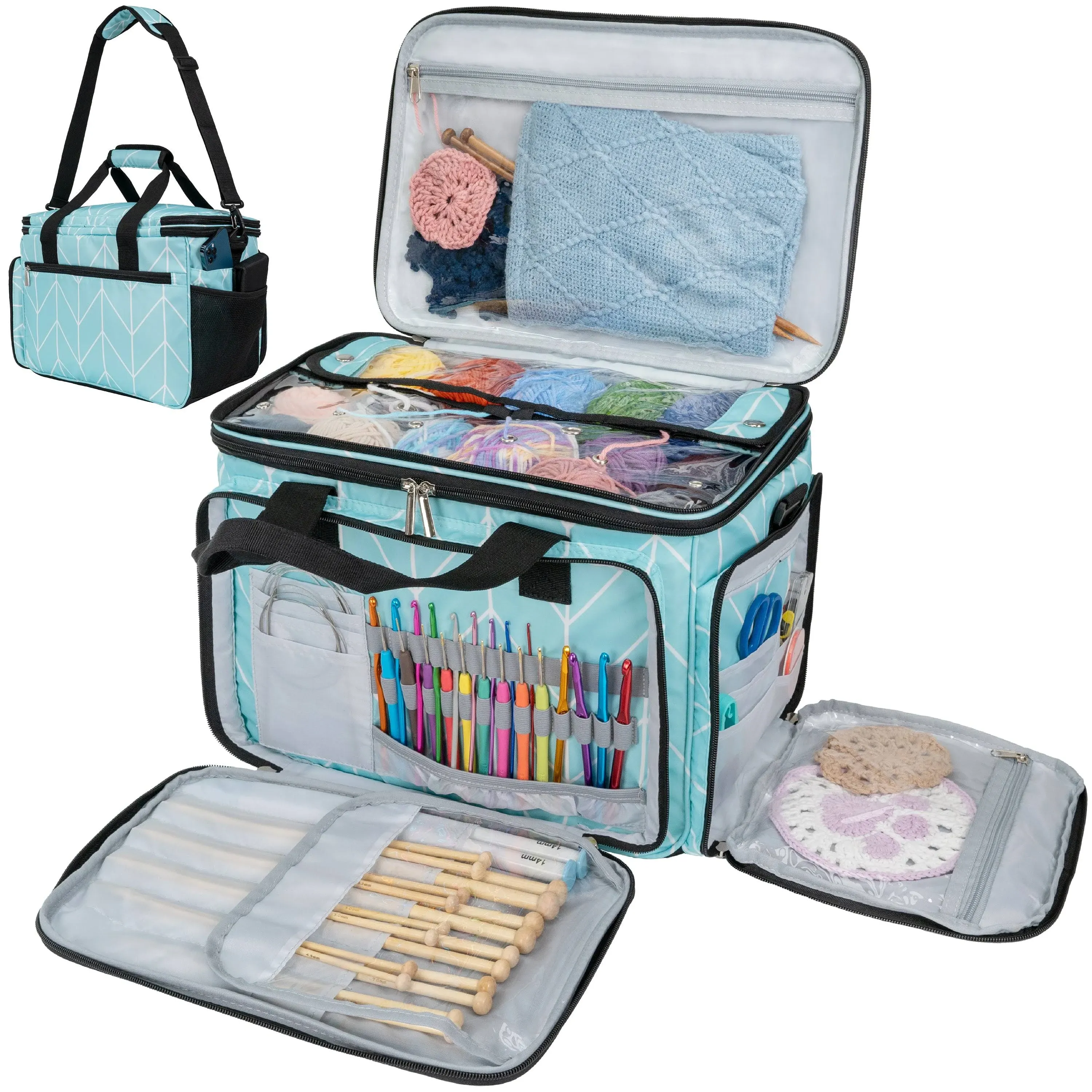 Pavilia Knitting Bag Yarn Storage Tote - Crochet Organizer Bag, Yarn Storage Holder with Dividers for Knitting Accessories, Y
