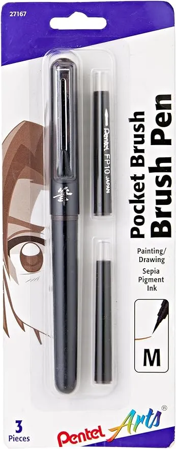 Pentel Arts Pocket Brush Pen W/2 Refills-Sepia