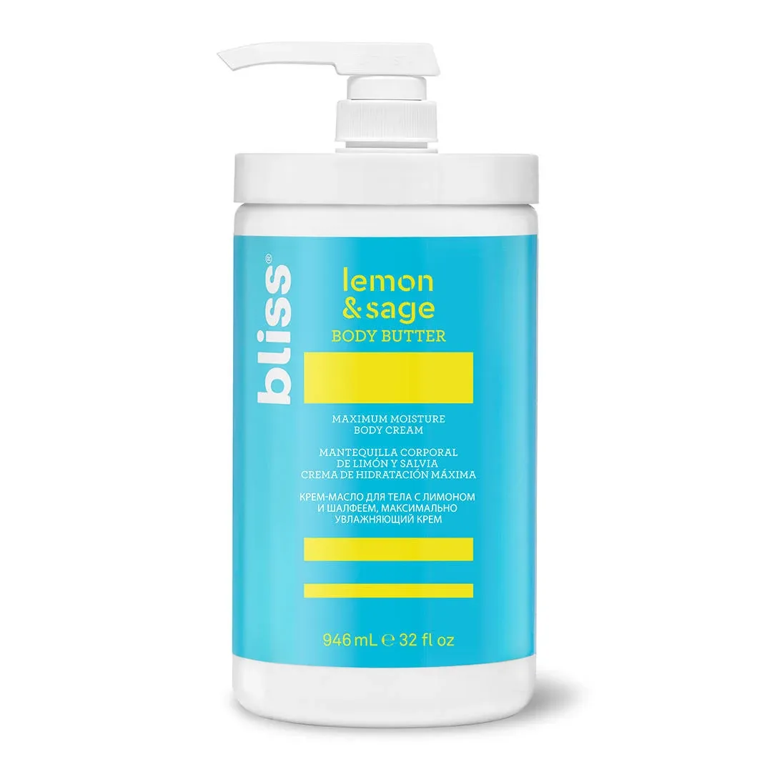 Bliss Body Butter - Lemon and Sage Body Butter - Maximum Moisture Cream - 32 fl oz - Body Lotion for Dry Skin - Long-Lasting Moisturizer for Women & M