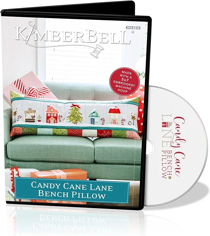 Kimberbell Bench Pillow: Candy Cane Lane Machine Embroidery Design CD, Completed Size: 16 x 38”, Includes: 9 Files + SVG, Step-by-Step Instructions for Beginners to Advanced, 5 x 7” Hoop Size, KD5103Kimberbell Bench Pillow: Candy Cane Lane Machine E…