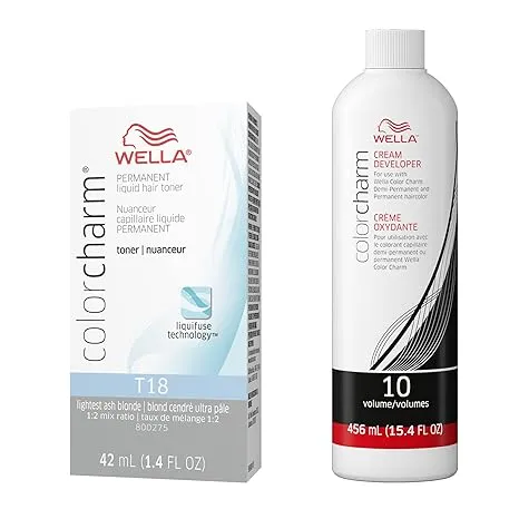 Color Charm Hair Toner T18 Lightest Ash Blonde 1.4 oz (2 Pack) + Cream Developer 20 Vol. 3.6 oz