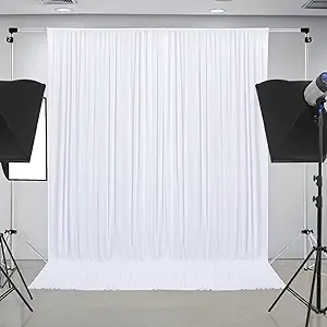 10 ft x 7 ft Wrinkle Free White Backdrop Curtain Panels Polyester Photography...