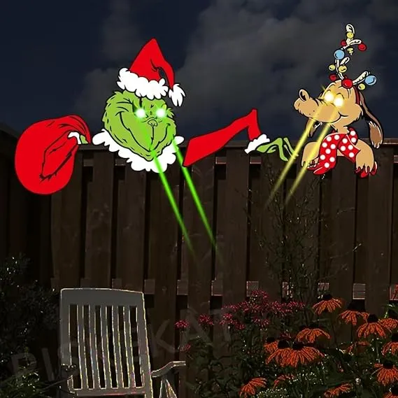 Christmas Decorations LED Light up Eyes Grinch Max Fence Peeker Yard Sign Gift