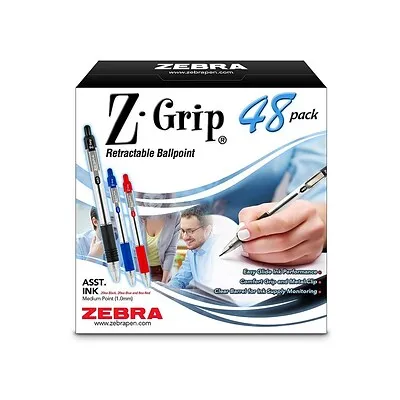 Z-Grip Retractable Ballpoint Pen, Assorted Ink, Medium, 48/Pack