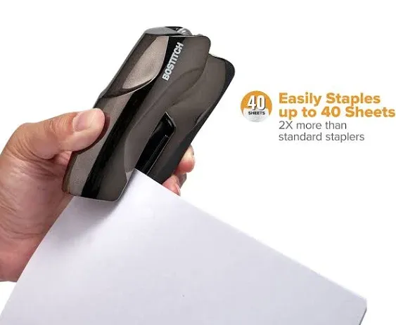 Bostitch Office Heavy Duty Stapler, 40 Sheet Capacity, No Jam, Half Strip, Fits into the Palm of Your Hand, For Classroom, Office or Desk, Metallic Blue