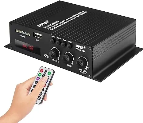 Pyle Class-T Bluetooth Power Audio Amplifier - 120W Mini Dual Channel Sound Stereo Receiver Box w/ USB, RCA, 12V Adapter - For Subwoofer Speaker, Home Theater, PA System, Studio Use - Pyle PFA220BT