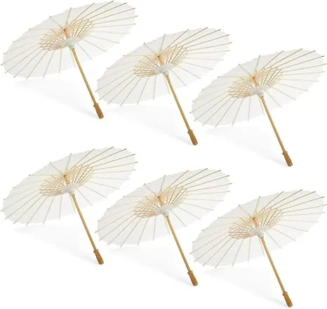 Juvale 6 Pack White Paper Parasol Umbrellas