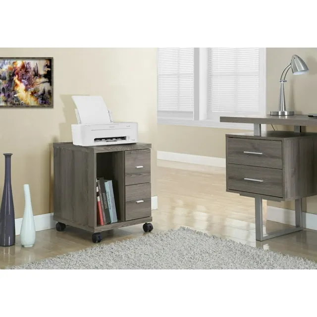 Office Cabinet - Dark Taupe With 2 Drawers On Castors