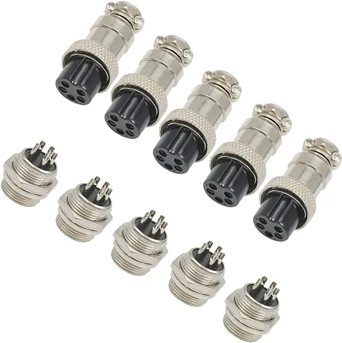 Connector Plugs, 16mm 5 Pin Din Female/Male Aviation Wire Connector Plug, GX16 Metal Chassis Connector Socket - (5 Sets)