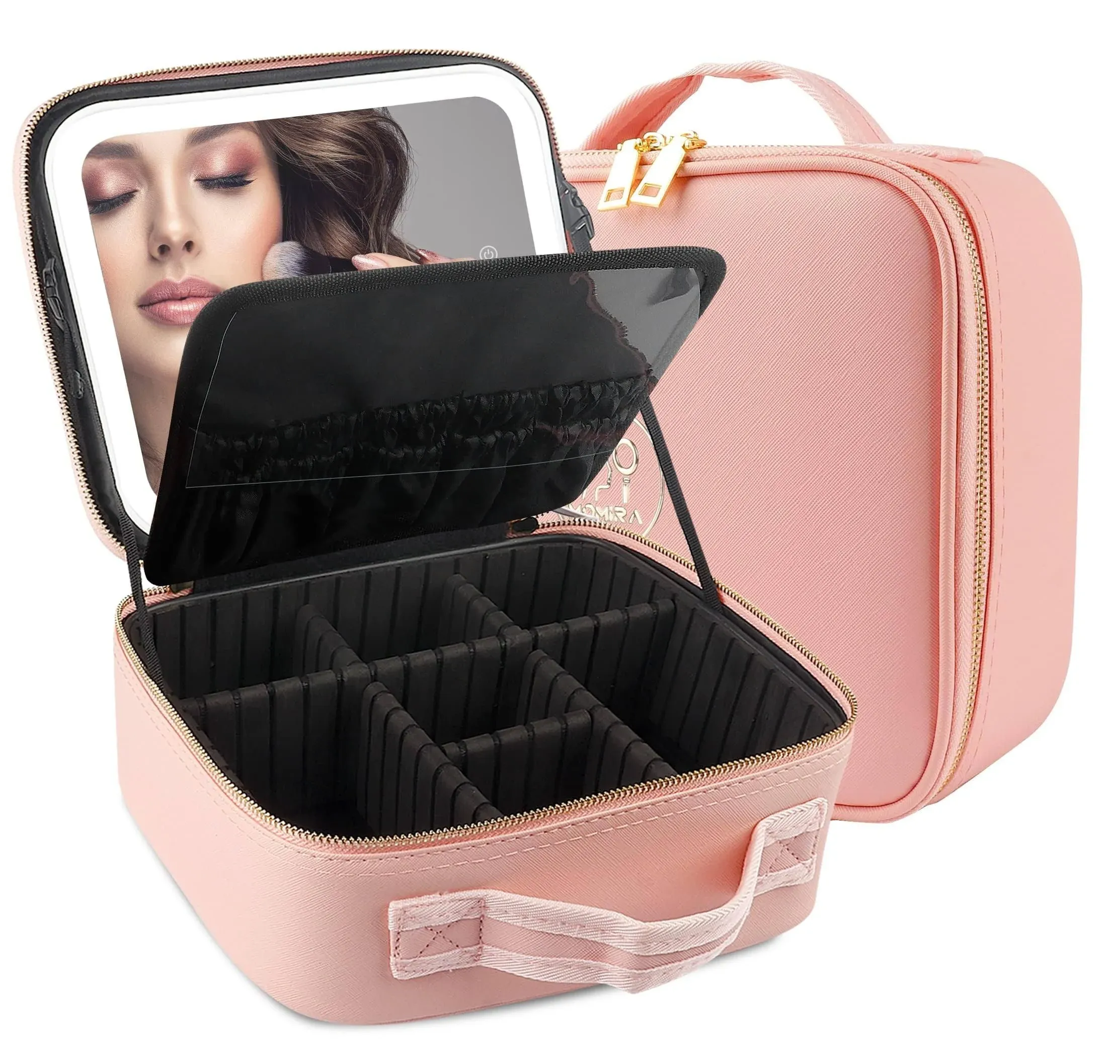 Travel Makeup Case Pink Light Up Mirror Momira